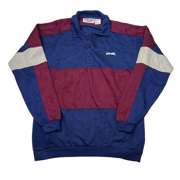 Spalding VTG 90s Colorblock Collared Crewneck Sweatshirt Maroon Blue XL - Picture 1 of 6